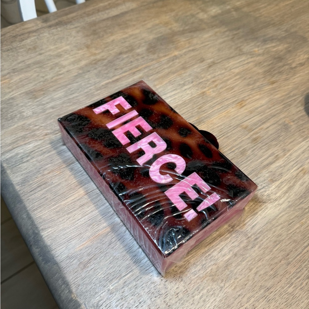 Cheetah Print Magnetic Clutch with FIERCE! Lettering